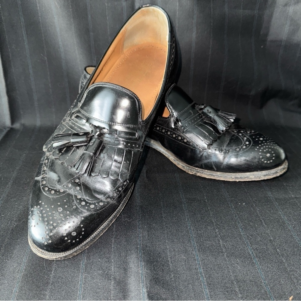 Johnston & Murphy Mens 24-93310 Size 10 Black Wingtip Tasseled Dress Loafer
